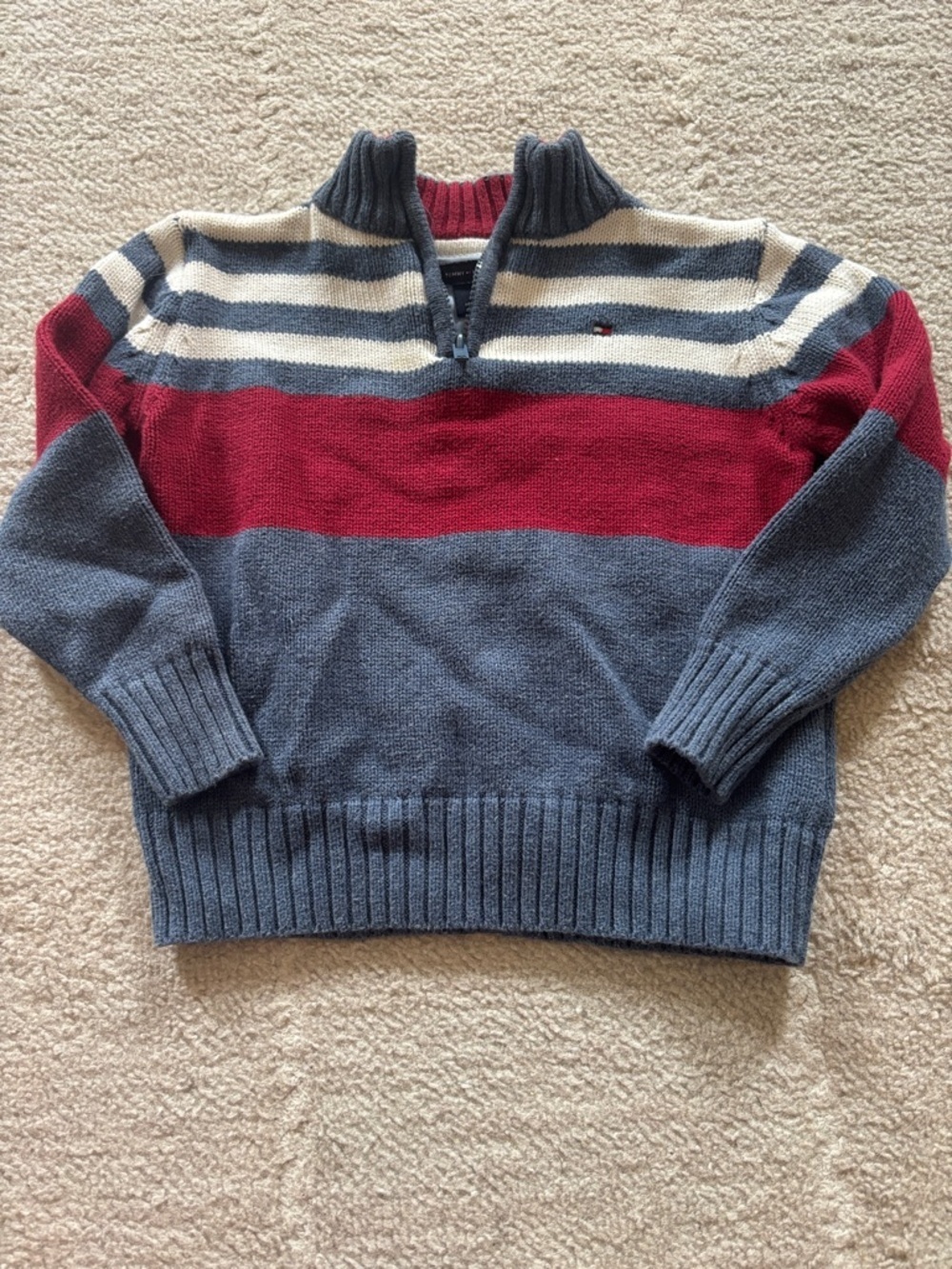 Tommy Hilfiger Kids Striped Quarter-Zip Sweater - Blue, Red & Cream